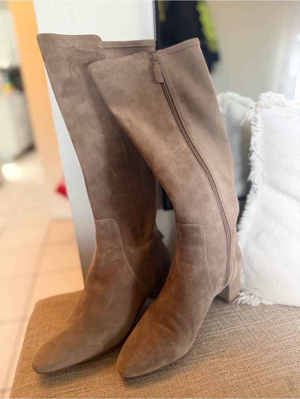 Cole Haan Taupe Suede Knee-High Heeled Boots